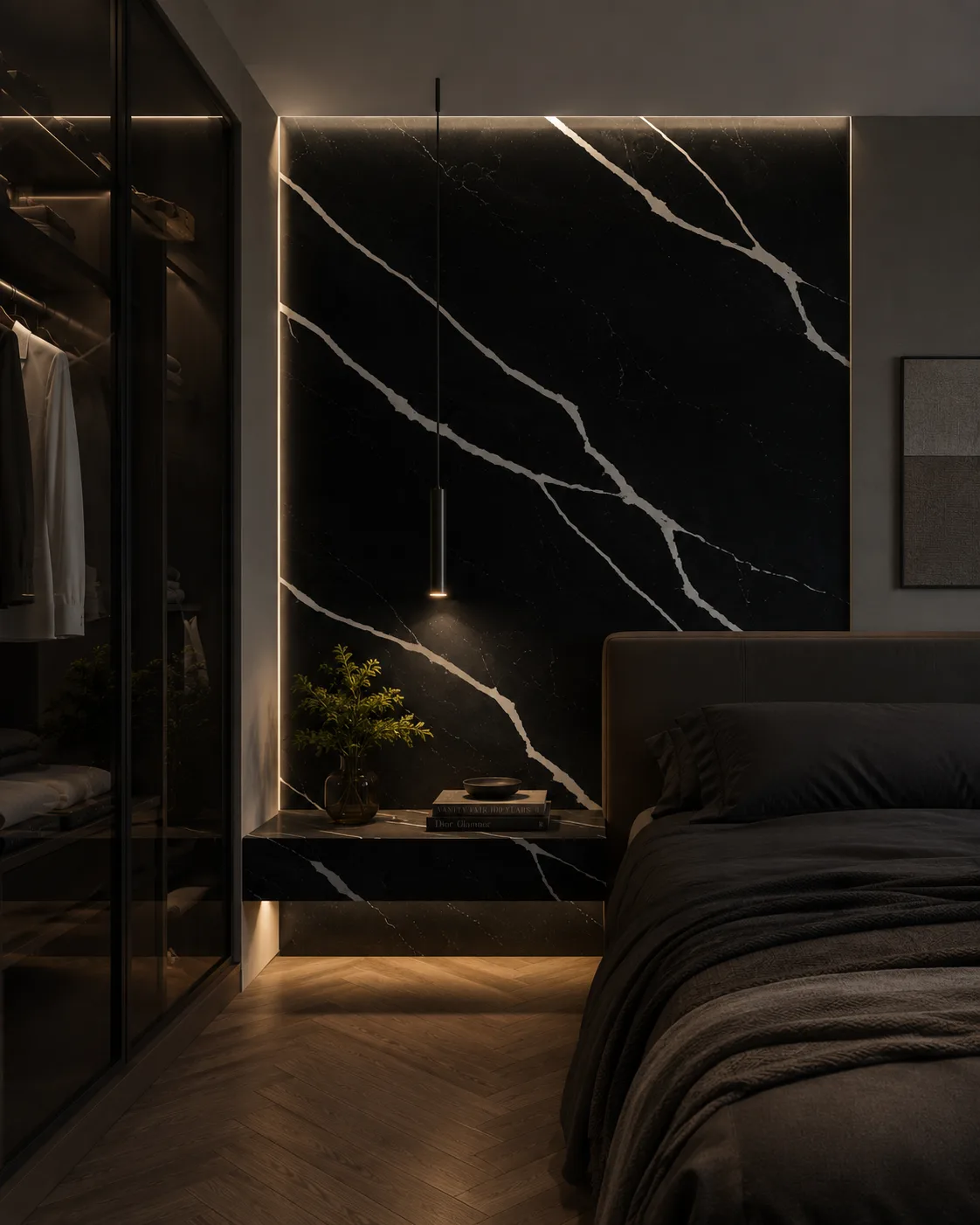 Black Marquina, Bedroom feature wall