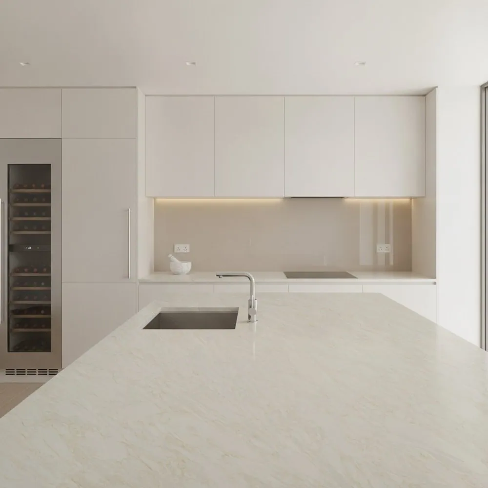 Modern residential kitchen island in SUNEX quartz