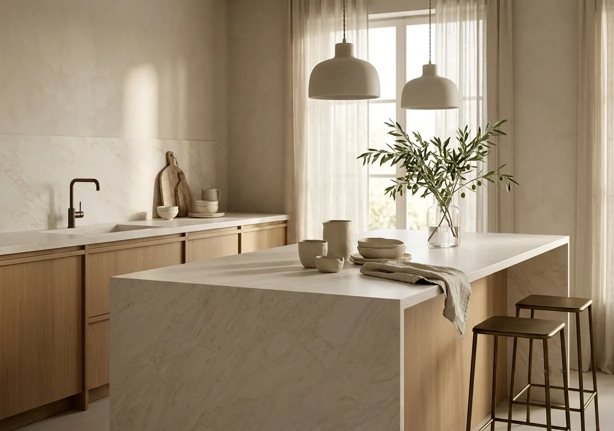 Luxury kitchen with a SUNEX quartz island